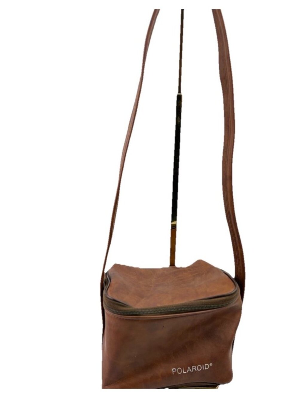 *Vintage Polaroid Camera Storage Case Brown Vinyl Mid Century Long Strap Zip